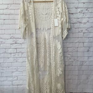 NWT Rebellion Again Women’s Open‎ Front Crochet Lace Boho Duster/ Kimono